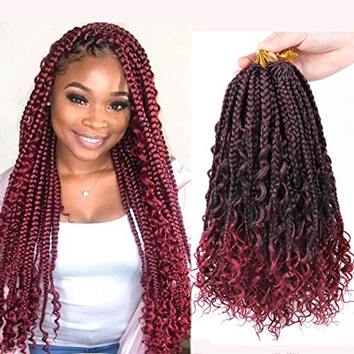 LingGuan 8 Packs Boho Crochet Box Braids Curly Ends 14 Inch Box Braids Crochet Hair for Black Women 3X Crochet Braids Synthetic Braiding Hair Extension (1B) (14 Inch-8Packs, 1BBUG)