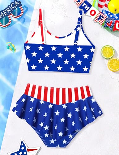 Image of Qaoerde Girls Swimsuit Tropical Print Bikini Set with Ruffle Hem Two Piece Criss Cross Bathing Suits for Girls 7-16 Years