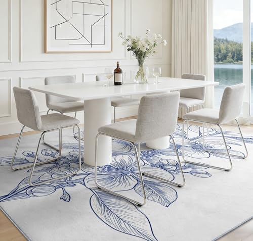 Alfombra de dormitorio 60x90 lavable con diseño botánico blanco 4
