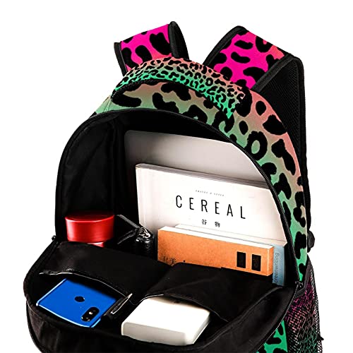 Sac à dos d'école léopard multicolore et léger pour garçons et filles - 4