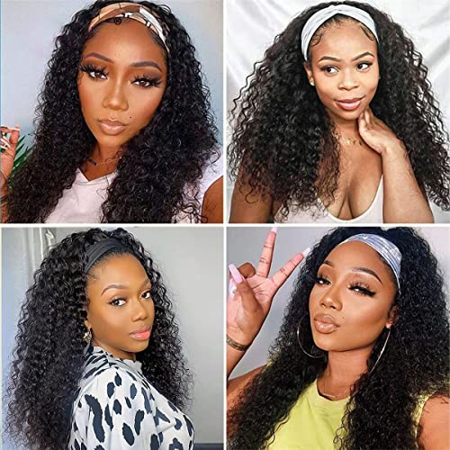 Image of ISEE Headband Wig Human Hair Glueless Water Wave Curly Wig for Women 20Inch