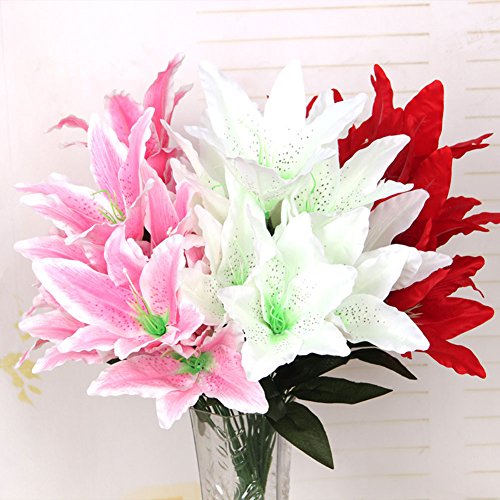 Artfen Artificial Lily 10 Heads Fake Lily Artificial Flower Wedding Party Decor Bouquet Home Hotel Office Garden Craft Art Decor Pink #TOP1