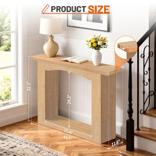 Image of Sonharlar 43 Inch Entryway Table U-Shaped Extension, 1.6 Inch Thick Desktop Wooden Console Table with Socket Farmhouse Sofa Table for Entrance, Hallway, Living Room,Behind Couch((Oak Brown)