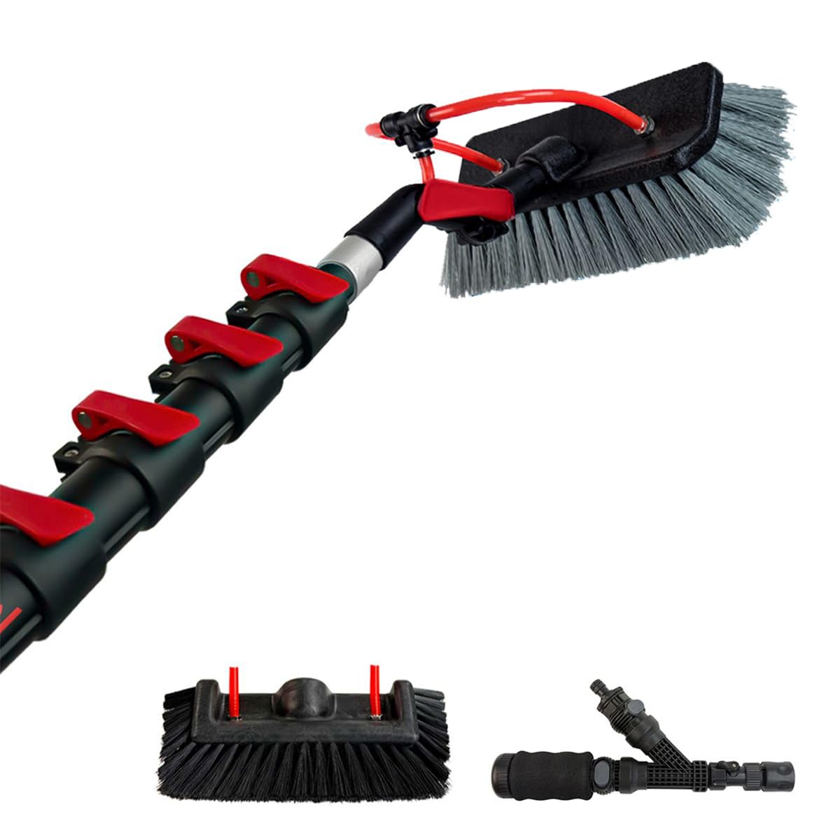 Aquascopic Manche Télescopique Aluminium 10 m avec Brosse de Nettoyage – Perche Extensible Duo pour Piscine, Toit, Panneaux Solaires, Camping-Car, Fenêtres