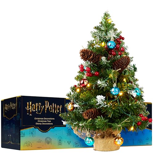 Harry Potter Mini Christmas Tree, 1.7ft Tabletop Artificial Small Christmas Tree with LED Lights, Xmas Decorations for Home, Office Gifts (Multi Harry Potter)