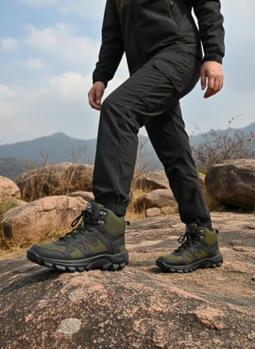 Image of Leo's Fitness Waterproof Canvas High Ankle Boots for Trekking Hiking & Other Casual Purpose