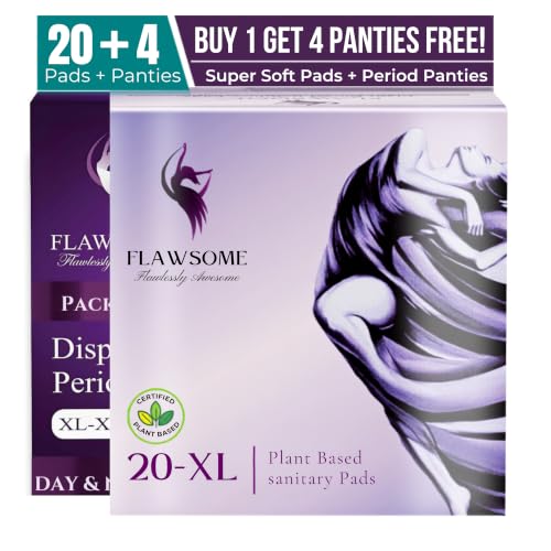 Image of Flawsome Ultra Soft Sanitary Pads| Plant Based, Biodegradable | 20 Pads - XL (320mm, Light-Medium Flow) | Rash-Free, Leak-Proof & Breathable | 100% Toxin-Free | Extra Absorbent with Disposal Pouch