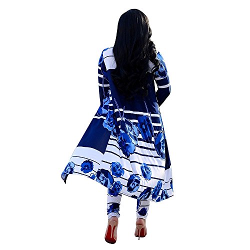 Floral Pant Suits for Women - Long Sleeve Cardigan Cover Up + Skinny Long Pants X-Large Blue - Thumbnail 3
