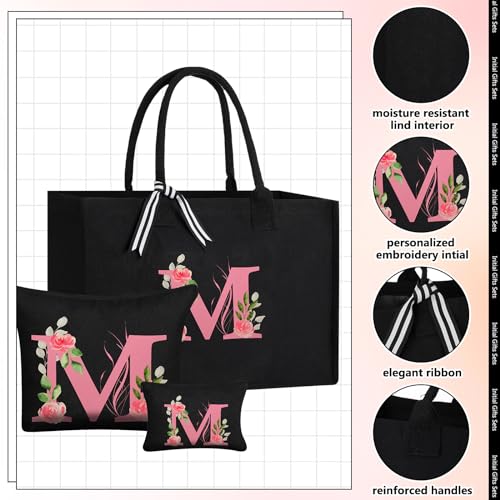 Initial Canvas Tote Bag for Women Makeup Bag Monogram Initial Tumbler Birthday Gift for Bridesmaid Women Wife Teacher(Letter M)2