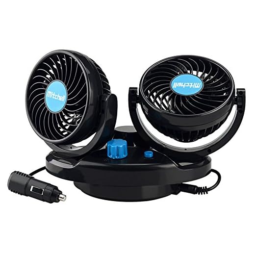Allnice 12V Electric Car Fan 360 Degree Rotatable Dual Head Car Auto Cooling Air Fan Powerful 2 Speed Quiet Ventilation Dashboard Oscillating Car Fans Summer Cooling Air Circulator