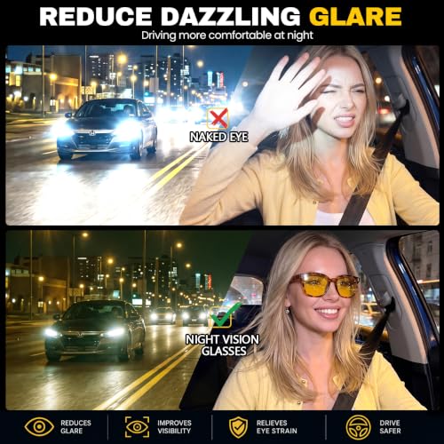 Image of Myiaur Women's Polarized Night Driving Glasses, Anti-Glare Yellow Lens | Nighttime Driving Glasses Boost Low Light Vision, UV400 Protection, Lightweight Frame For Night Driving, Rain & Fog