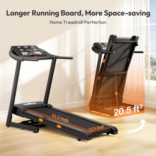 Image of THERUN Walking Pad with Handle Bar, Under Desk Walking Treadmill for Home | 38x15 inch (96.5x38 cm) Belt, 0.6-6.2 MPH (1-10 KM /H), 300 lbs (136 kg) Capacity, Quick-Fold Handle, Armrest Control Panel