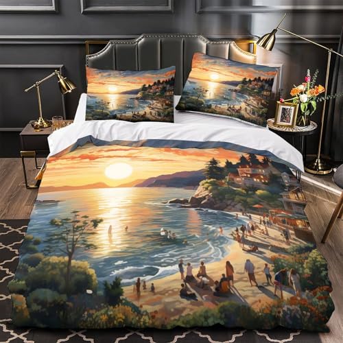 Housse de couette 140x200 coucher de soleil imprimé 3D hypoallergénique - 2