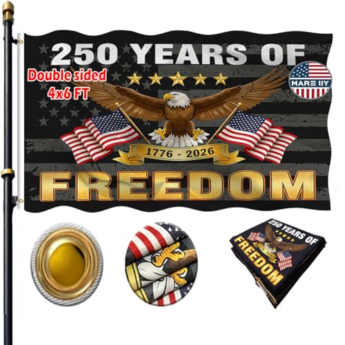 VOLTA Black 250th Anniversary USA Flag 4x6 FT Double Sided - 3 Ply Heavy Duty Outdoor Patriotic Banner with Brass Grommets - We The People 1776-2026 Semiquincentennial Celebration Decoration