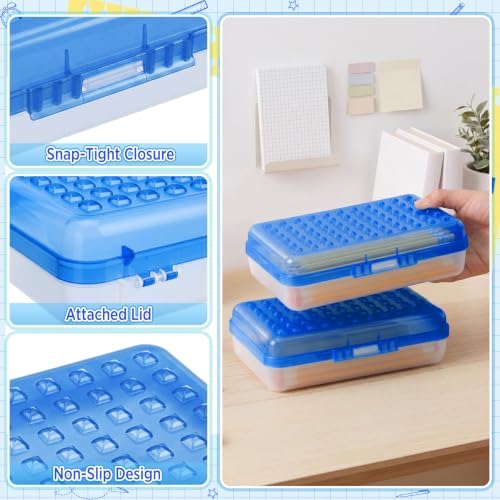 Image of Blulu 12 Pack Plastic Pencil Boxes Bulk Large Pencil Case,Dark Blue | 8.5 x 5.5 x 2.4in, with Snap Lid, Large Capacity Pencils Holder for Organize and Carry, Watercolor Pens Stationery for Office