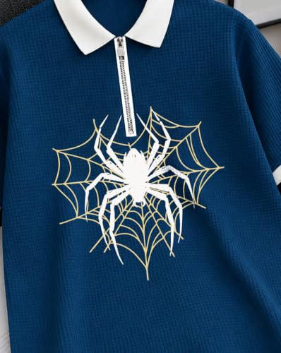 Image of AUSK Men's Spider Graphic Printed Polo T-Shirt | Cotton Blend Textured Regular Fit Half Sleeve Zip Polo Neck Casual T-Shirt for Men