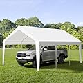 10x20 FT Heavy-Duty Carport - Portable Garage Canopy with Galvanized Steel Frame, Waterproof & UV-Resistant Tarp for Vehicle, Boat, RV Storage, and Outdoor Events - Easy Setup, All-Weather Protection