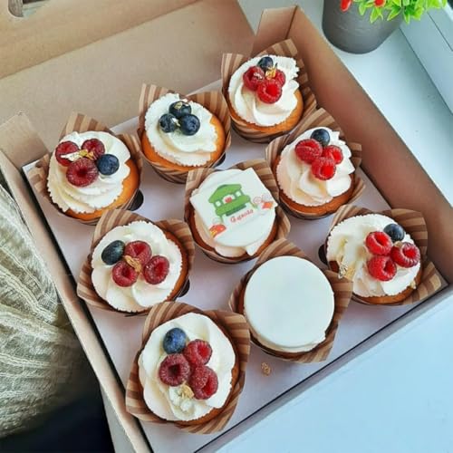 Image of 200 Pieces Tulip Cupcake Muffin Liners Greaseproof Paper Baking Cups Cupcake Wrappers for Birthday Wedding Party Baby Showers Catering Restaurants(Stripe Coffee)