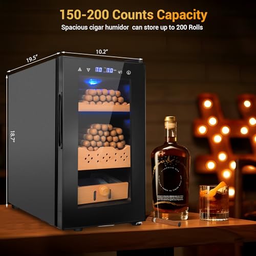 Image of 25L Cigar Electric Humidor, 200 Counts Large Capacity,Thermostatic Electric Cooler Cabinet with Digital LED Screen, Safety Lock,Smart Humidity & Temp Control, Gifts for Men
