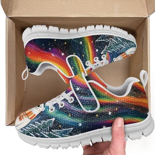 Boys Girls Shoes Kids Tennis Running Athletic School Sneakers for Little/Big Kid White Sole Polar Bear Rainbow Pattern2