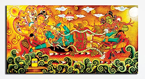Image of PIXELARTZ Kerala Mural Canvas Painting - Vishnu Avatar Krishna Traditional Canvas Painting - (40x20 Inches, Medium) (Unframed)