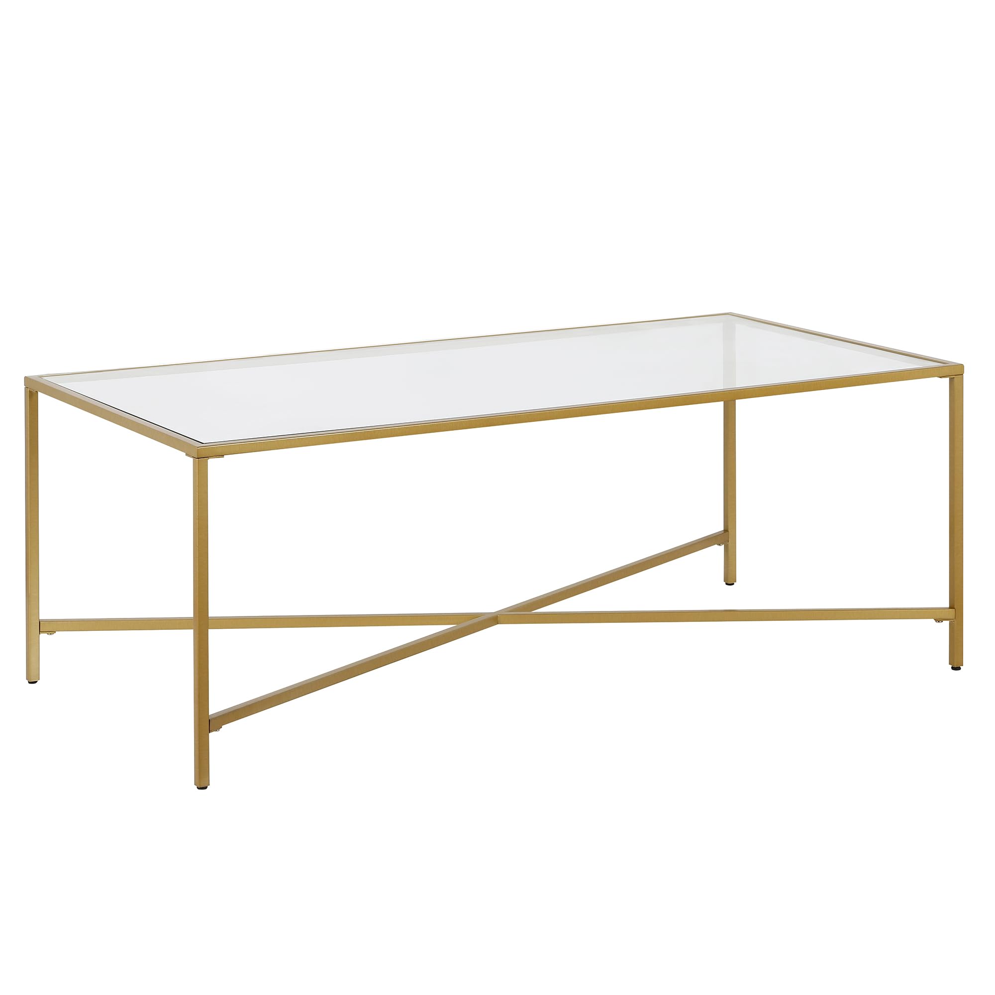 Henley 48'' Wide Rectangular Coffee Table with Glass Top in Brass
