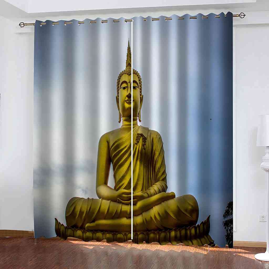 Rideau occultant 140x160 cm lot de 2 bouddha d'or pour chambre d'enfant