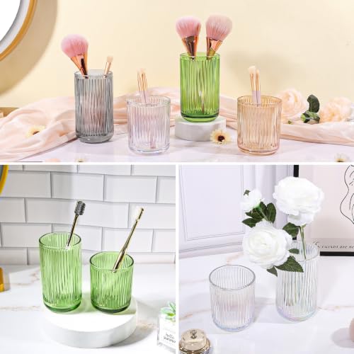 Image of DASITON Makeup Brush Holder Organizer, Crystal Glass Makeup Brushes Storage Holder, Vintage Make Up Brush Cup for Vanity, Pen Pencil Holder for Desk, Toothbrush Holders for Bathroom (Green S)