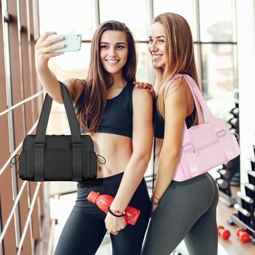 Small Gym Bag for Women with Wet Compartment, Mini Gym tote for Sport & Workout, Waterproof Cute Travel Duffle Bag, Black, KUKUPAK2