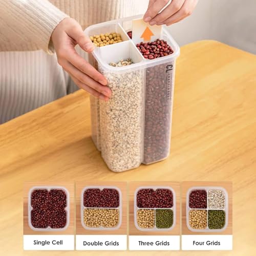 Image of 4 Section Storage Container 2000 ML | 4 in 1 Airtight Food Grain Storage Dispenser | Multi Compartment Container for Rice, Lentils, Beans & Cereals | BPA-Free Kitchen Organizer with Lid