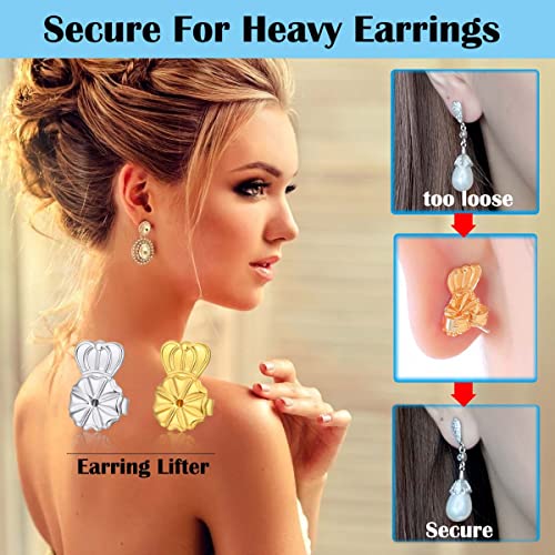 Kouley Earring Backs Lifters,3 Pairs Secure Earring Backs For Droopy Ears,Adjustable Hypoallergenic Earring Backs For Heavy Earring(White) #TOP3