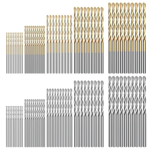100 Pieces Mini Twist Drill Bit Set 1mm/ 1.5mm/ 2mm/2.5mm/ 3mm, Micro Engraving Drill Bits Titanium Coated HSS Small Drill Bits for Jewelry DIY Model Making Electronic Drilling Holes Woodworking