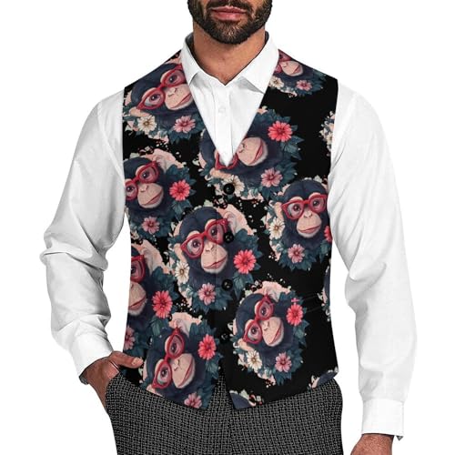 Funny Monkey Men's Suit Vests Dress Vest V-Neck Waistcoat Slim Business Formal with Pocket