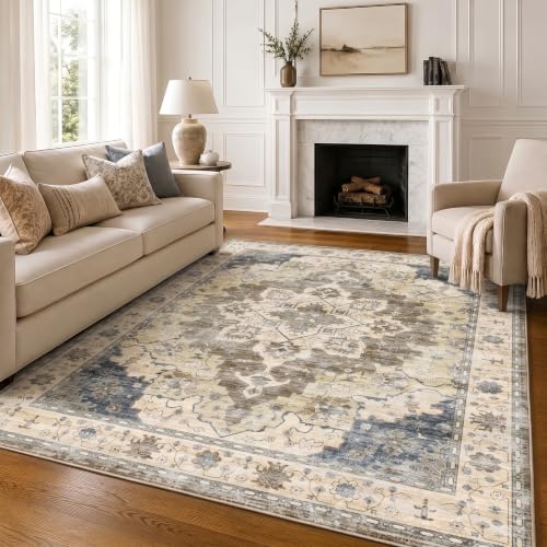 Image of Homaxy Vintage Rugs Living Room Large Washable Carpet 140x200cm Taupe Beige