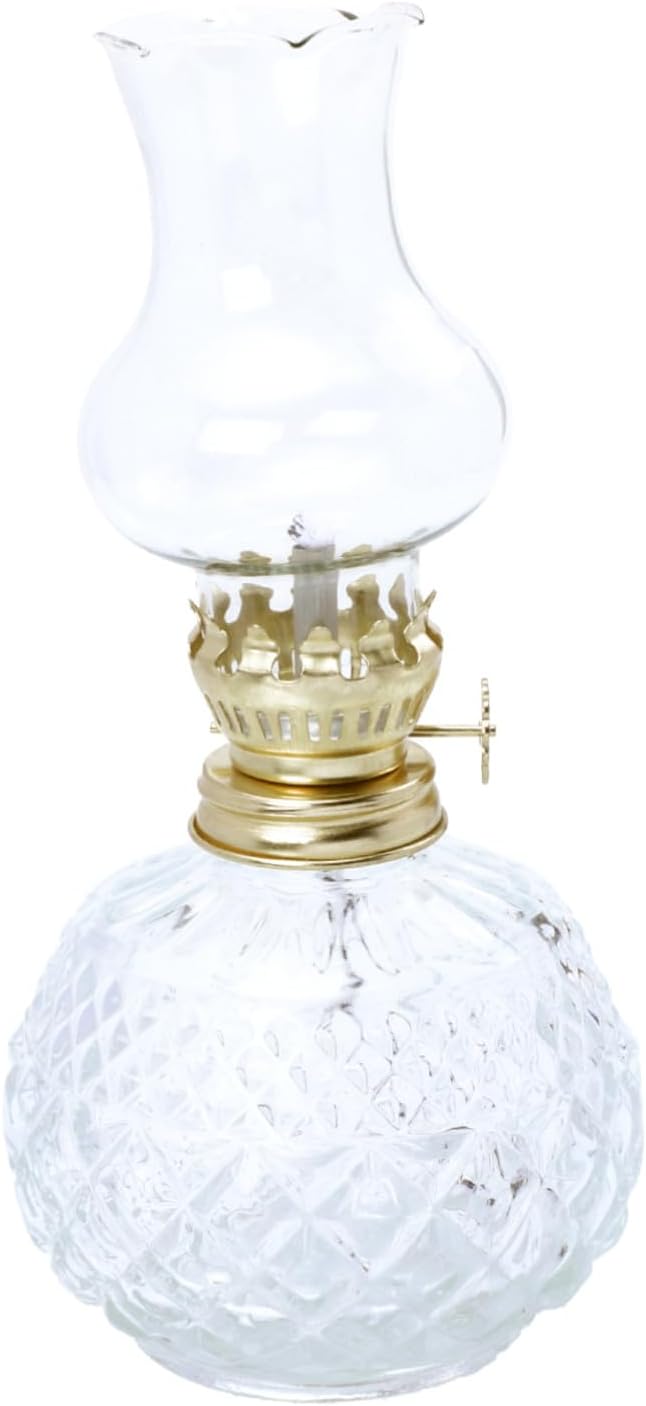 Cabilock Kerosene Lamp with Thickened Windproof Glass Cover Transparent Oil Light for Home Ambiance Cotton Wick Included Elegant Vintage Style Desktop Decor