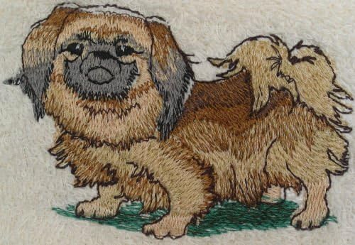 Pekingese Dog Embroidered Bath Towels - White