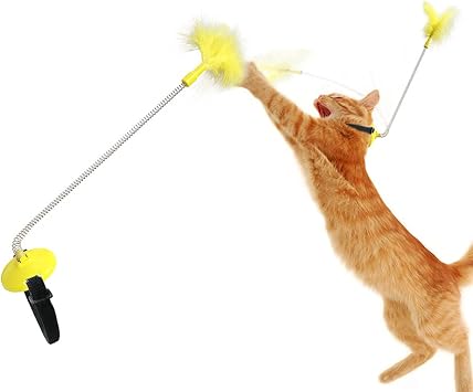 Interactive Cat Teaser Toy, Cat Collar with Feather Teaser, Self Playing Cat Wand Toy for Indoor, Exerciser for Cat & Kitten
