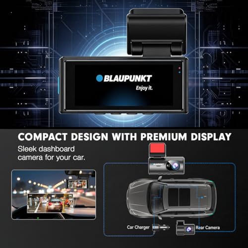 Image of Blaupunkt Dashcam-BP 4000 WiFi Dual Camera 3K +1080P,3.16 inch IPS Screen, 5MP, IMX 335sensor, Supports ADAS,G Sensor,512GB SD Card Capability,170 Wide Angle View, Built-in Mic and Speaker