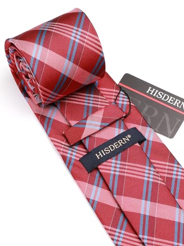Image of HISDERN Ties for Men Formal Business Plaid Checked Mens Ties and Pocket Square Set Classic Wedding Necktie Handkerchief