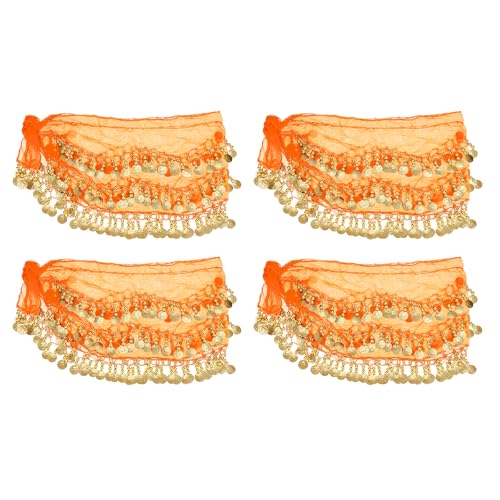 Echarpe de danse du ventre orange 128 pieces dorees costume danse orientale yoga