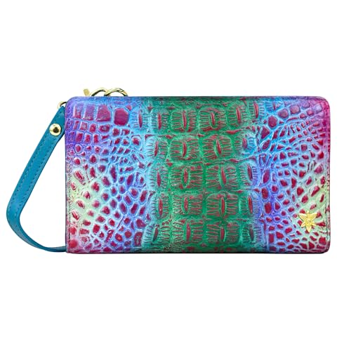 Image of Anuschka Women's Leather Wallet - Hand-Painted Genuine Leather Wallet with RFID Protection - 1149, Croc Embossed Daydream