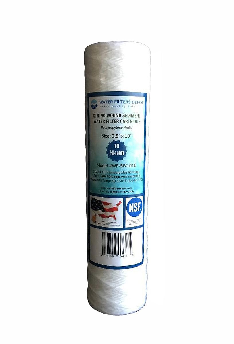 wf-sw1010 2,5 "x10" cadena herida sedimentos cartucho de filtro de agua por agua filtros Depot (DMA), cabe en 10 "Carcasas de tamaño estándar de Undersink Ro o sistemas de filtración (10 micrones)