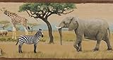 Jungle Savannah Lion Leopard Elephant Giraffe Zebra Beautiful Realistic Animal Wallpaper Border Modern Design, Roll 15' x 8''