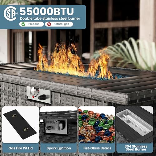 Image of 7 Piece Patio Furniture Set with Fire Pit Table, Outdoor Sectional Conversation Sets Wicker Rattan Sectional Sofa with Coffee Table for Patio Garden Backyard, 4'' Thickened Cushion Black