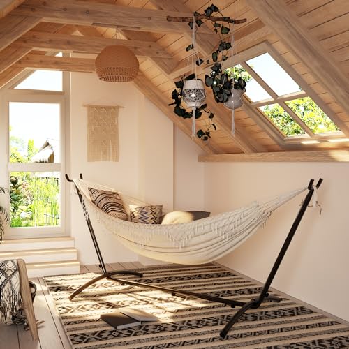 Hamac avec support Mondeer beige double 200kg réglable - 7