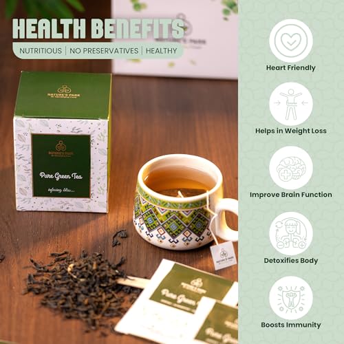Image of Nature's Park Pure Green Tea - 20 Tea Bags - Rich in Antioxidants - Boosts Immunity, Detoxifying & Reduces Waist - Made with 100% Natural & Fresh Long Leaf - Herbal Tea - 150 gm
