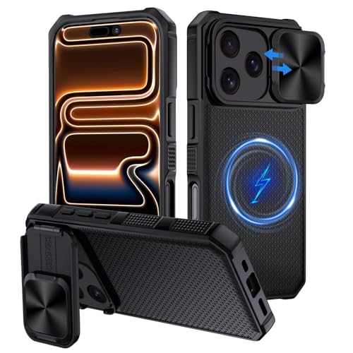 XTCASE Cover Magnetica per iPhone 17 Pro Max [Compatibile con Magsafe], Custodia Protezione Fotocamera Scorrevole Integrata con Supporto Regolabile Antiurto Antiscivolo Antigraffio, Nero