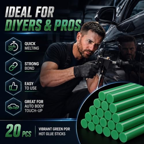 Image of CroBlissful 20 Pcs PDR Glue Sticks Hot Melt for Dent Repair,Green