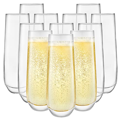 Kitchen Lux 10Oz Stemless Champagne Flutes- Set Of 12 Champagne Glasses – Elegant Highball Tumblers - Premium Clear Glass, Wine, Shots, Cocktails, Champagne, Mimosa For Parties – Dishwasher Safe #TOP6