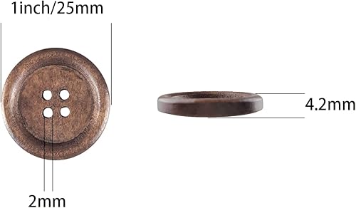 Miniatura 7 de 50 botones clásicos de madera, 1 pulgada (0.984 in) de diámetro, marrón, para proyectos de costura